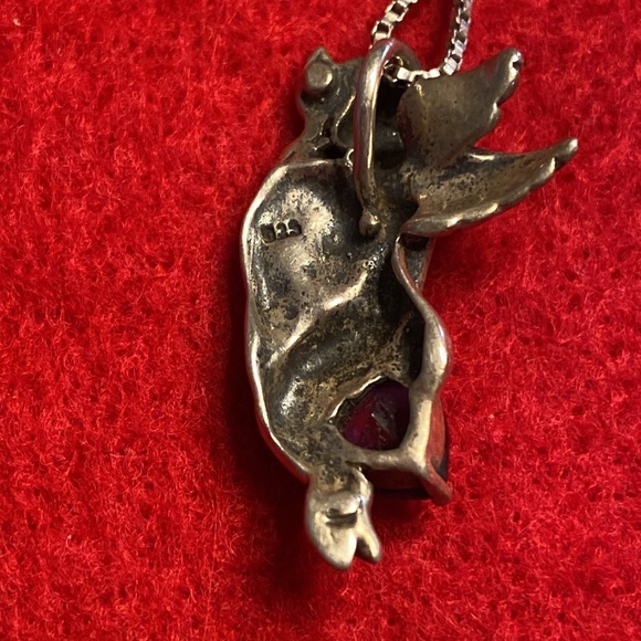 VINTAGE CHERUB GUARDIAN ANGEL W/ AMETHYST CRYSTAL 925 STERLING PENDANT NECKLACE - Picture 7 of 16